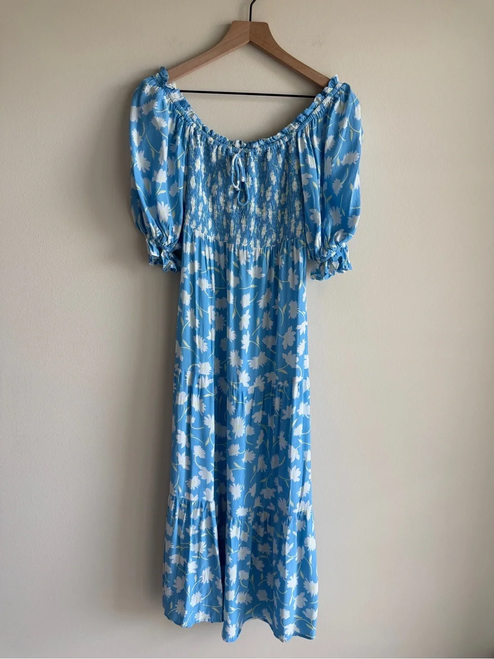 Faithfull The Brand Leyla Smocked Midi Dress Blue Floral Puff Sleeve Size S - Picture 3 of 16